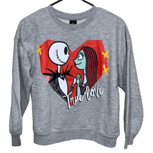 Disney Nightmare Before Christmas Sweatshirt Girls L 10-12 Grey Jack Sally Heart